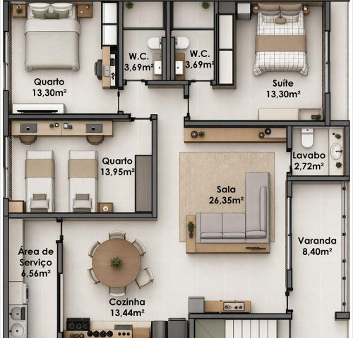 Namaste Residence Planta 3 quartos